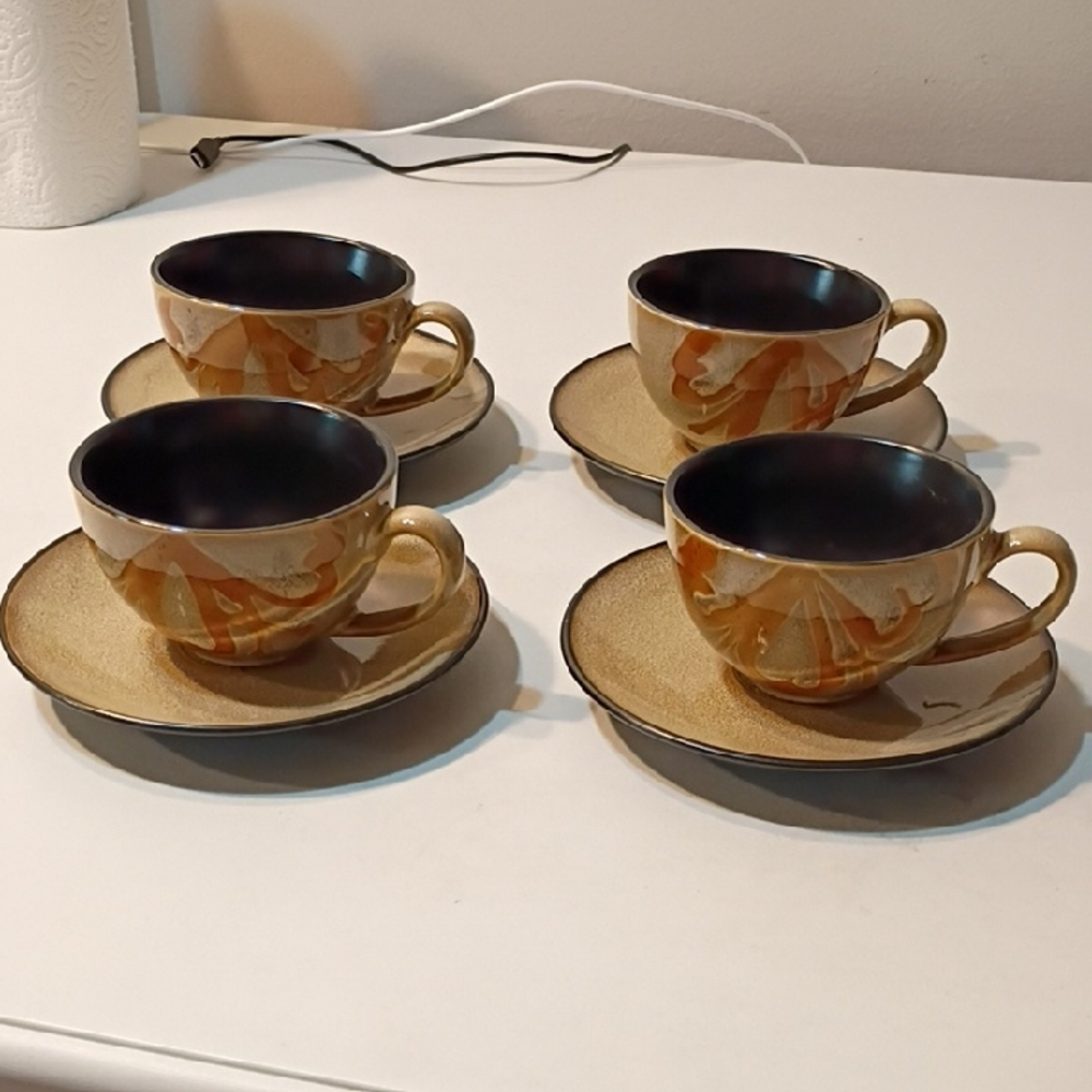 Kioko Hand painted Stoneware Cup and Saucer Set in Tan and Brown Pier 1